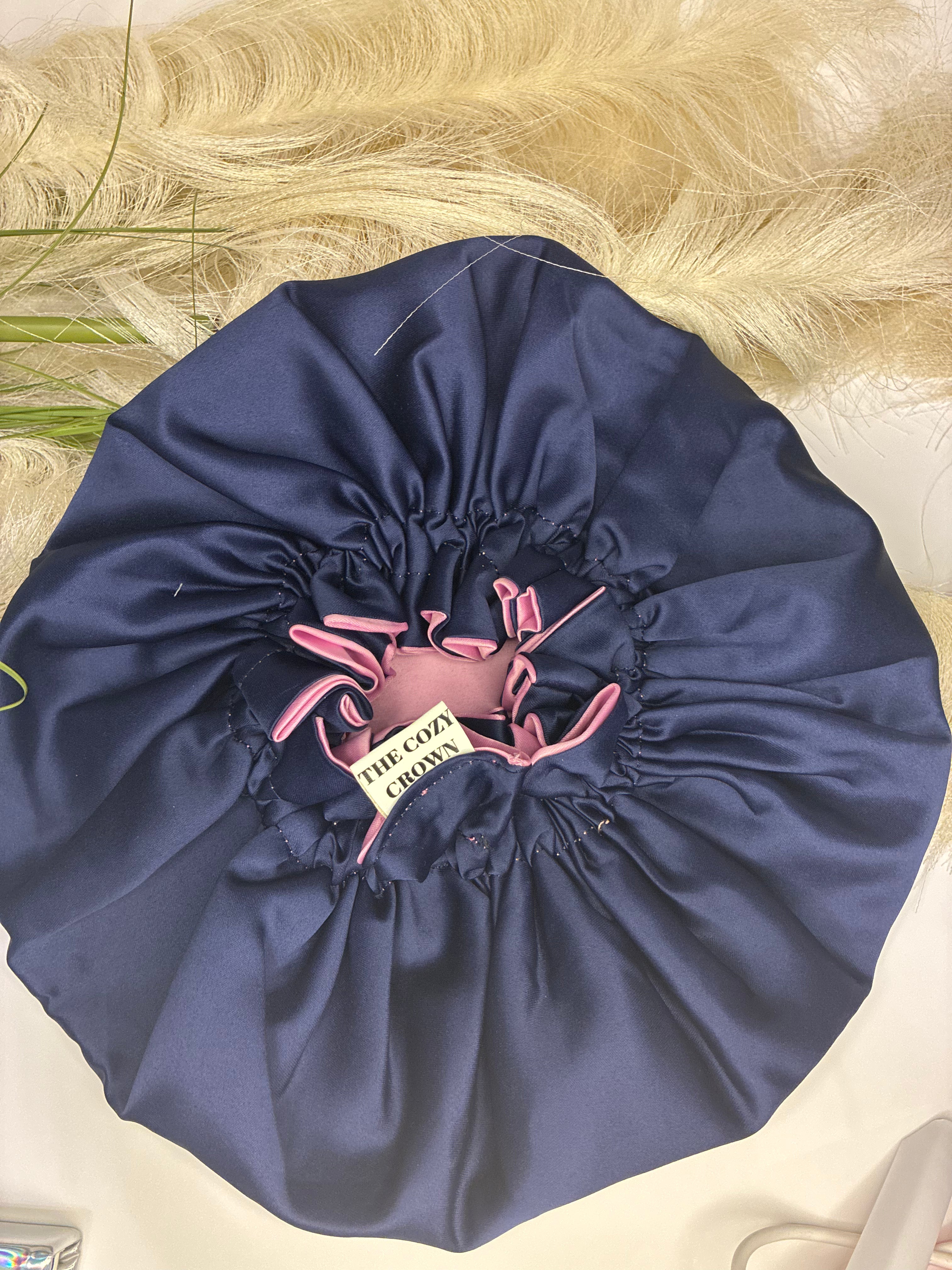 Pink/Navy Blue Baby Bonnet
