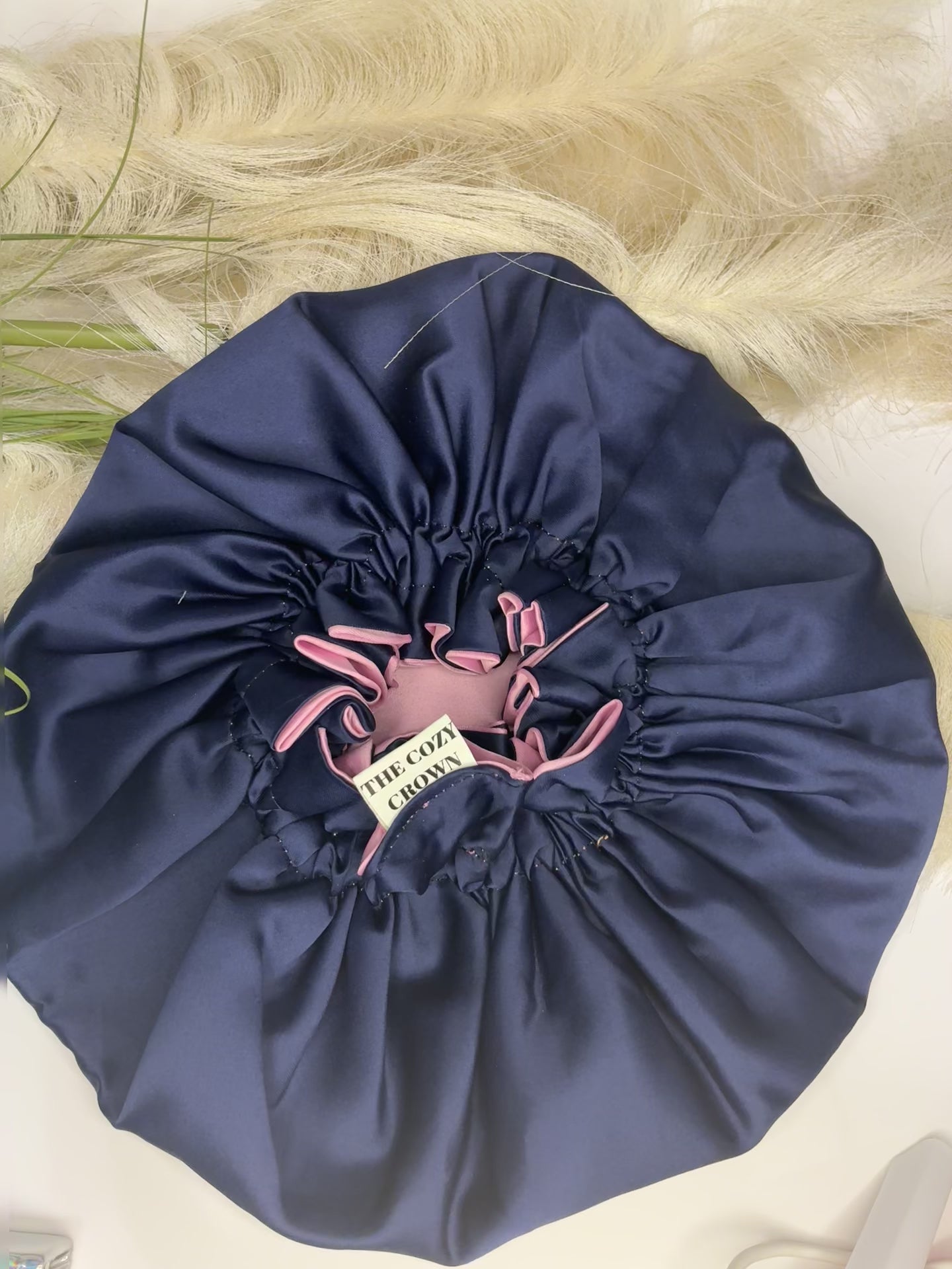 Pink/Navy Blue Baby Bonnet